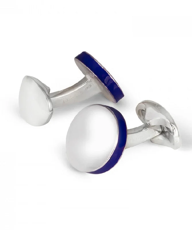 Cufflinks with classic black enamel for a sleek and timeless design-Deakin & Francis Cufflinks Sterling Silver Round Deep Blue Edge