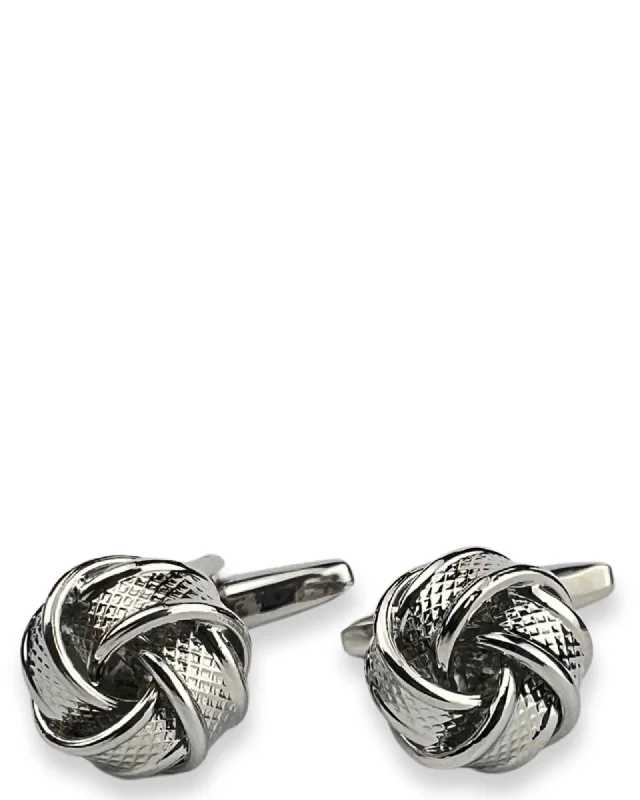 Best cufflinks with textured designs for added dimension and style-DÉCLIC Banded Knot Cufflink - Silver