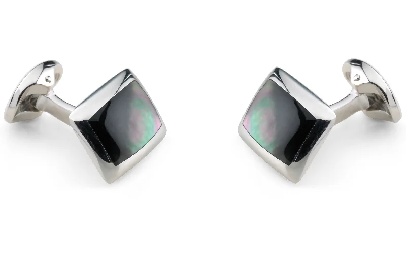 Cufflinks with custom logos for a branded and professional look-Deakin & Francis Cufflinks Sterling Silver Oblong Grey Mother of Pearl Inlay