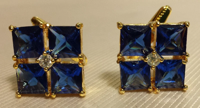 Best cufflinks with pearl inlays for a classy and elegant style-Blue Crystal Flower Cufflinks