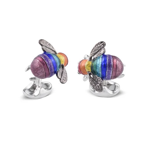 Personalized cufflinks with engravings for a thoughtful and custom gift idea-Deakin & Francis Cufflinks Limited Edition Sterling Silver Rainbow Bumble Bee