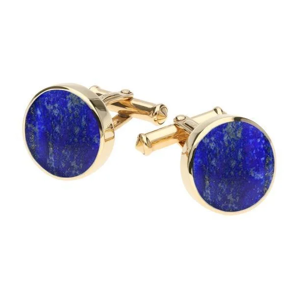 Best cufflinks with textured designs for added dimension and style-9ct Yellow Gold Lapis Lazuli Round Shape Cufflinks