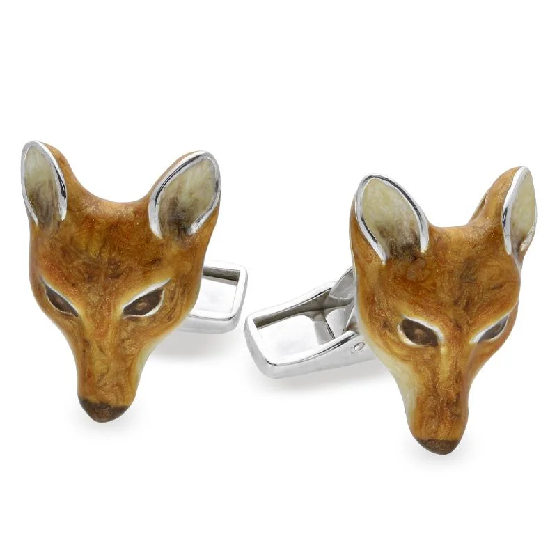 Best cufflinks with gold inlays for a luxurious and refined finish-Saturno Sterling Silver Enamel Fox Cufflinks