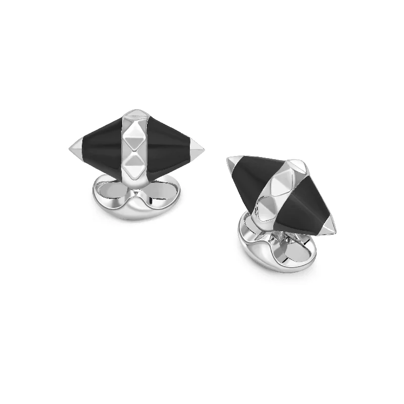 Stylish cufflinks with modern geometric designs for a contemporary fashion statement-Deakin & Francis Cufflinks Sterling Silver Black Enamel Pyramid Detail