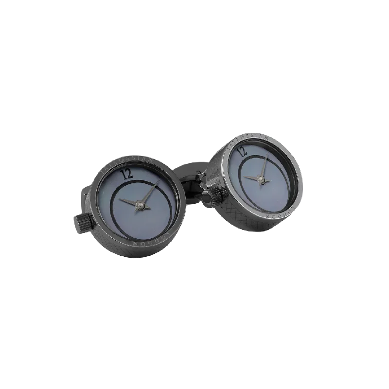 Cufflinks with customized logos for businesses or organizations looking to add branding-Tateossian Prezioso Watch cufflinks with black mother of pearl in black IP stainless steel