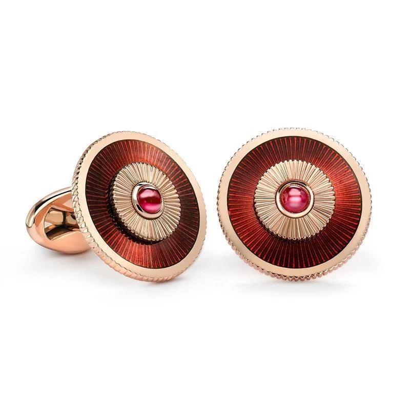 Cufflinks with Celtic knot designs for a unique and intricate finish-Faberge 18ct Rose Gold Ruby Red Enamel Cufflinks