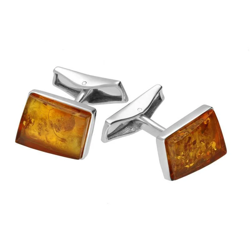 Best cufflinks with vintage coin designs for a unique and historical look-Sterling Silver Amber Rectangle Cufflinks D