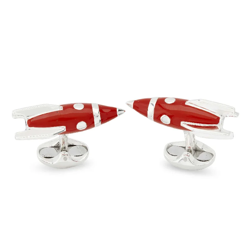 Cufflinks with geometric patterns for a sharp and fashionable look-Deakin & Francis Cufflinks Sterling Silver Red Enamel Rocket