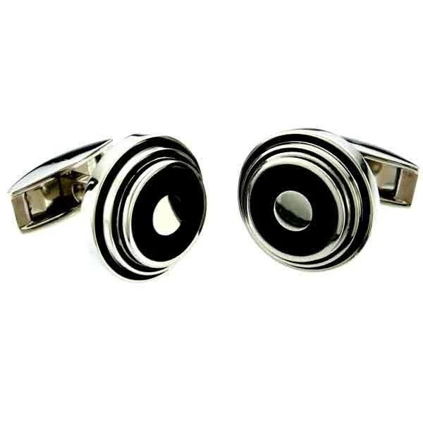 Best cufflinks with polished titanium for a modern, sleek design-Black & Silver Titanium Circle Cufflinks