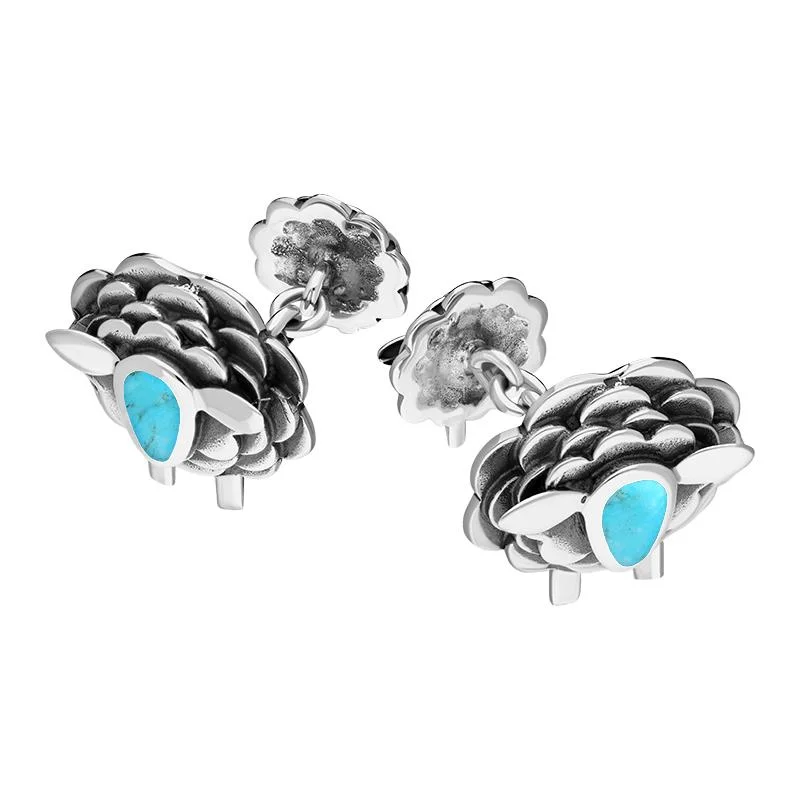 Best cufflinks with enamel designs for vibrant and colorful accents-Sterling Silver Turquoise Sheep Chain Link Cufflinks