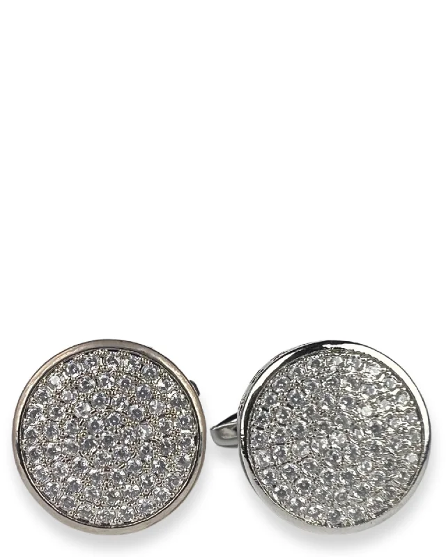 Cufflinks with quirky animal designs for a fun and distinctive style-DÉCLIC Diamante Round Pave Cufflink - Silver