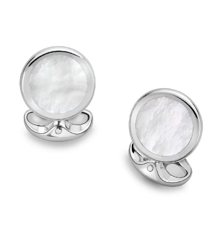 Cufflinks with engraved quotes for a personalized and meaningful touch-Deakin & Francis Cufflinks Sterling Silver Round Mother of Pearl