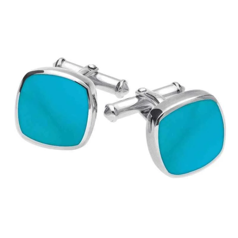 Cufflinks with Swarovski crystals for added sparkle and luxury-Sterling Silver Turquoise Square Cushion Cufflinks