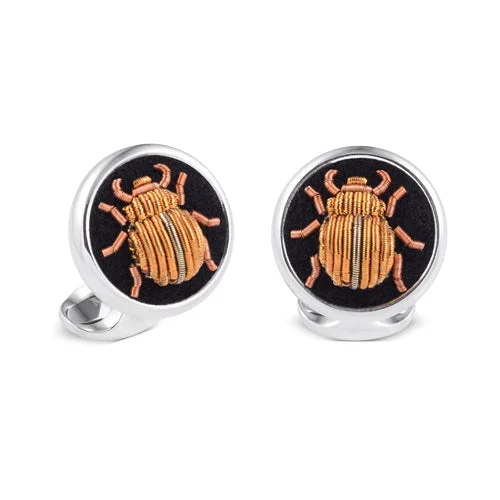 Best cufflinks for casual wear with subtle designs for a relaxed yet stylish look-Deakin & Francis Cufflinks Sterling Silver Embroidered Orange Bug