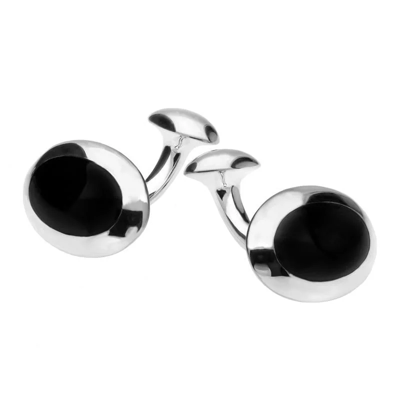 Best cufflinks for formal shirts with refined designs and premium materials-Sterling Silver Whitby Jet Domed Oval Cufflinks