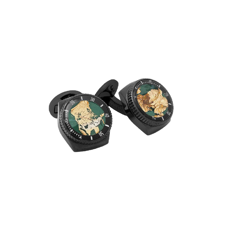 Cufflinks with vintage-inspired designs for a timeless and classic touch-Tateossian Rollo Gold Leaf cufflinks with green enamel in black IP steel