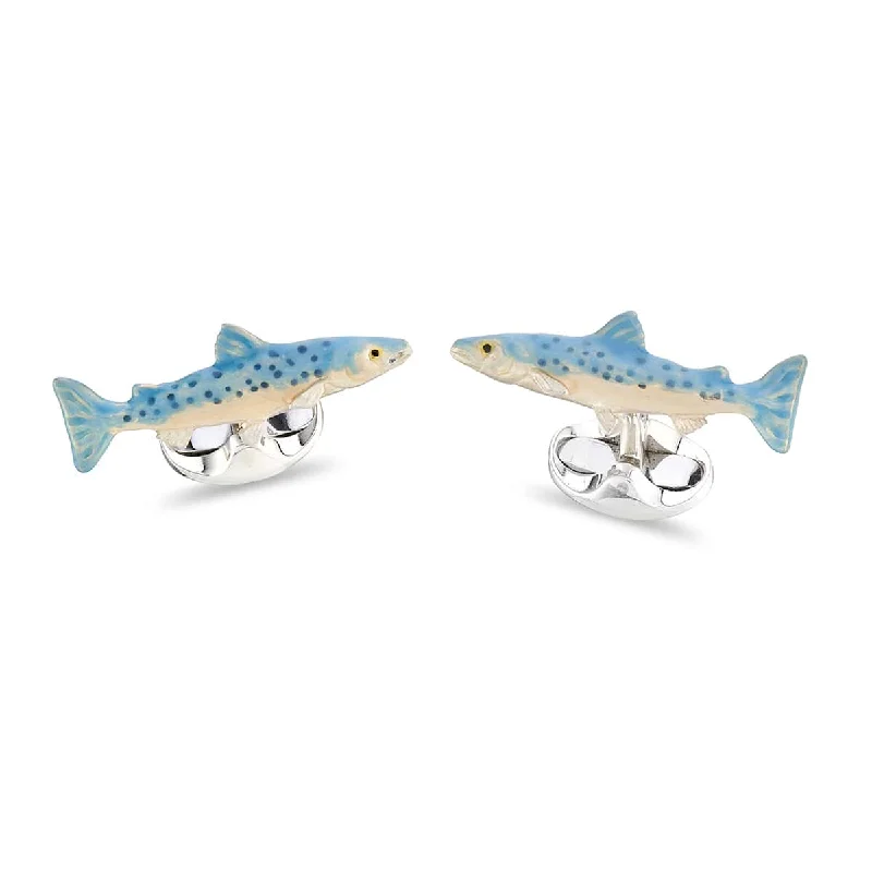 Cufflinks with subtle animal motifs for an understated and stylish look-Deakin & Francis Cufflinks Sterling Silver Swimming Salmon