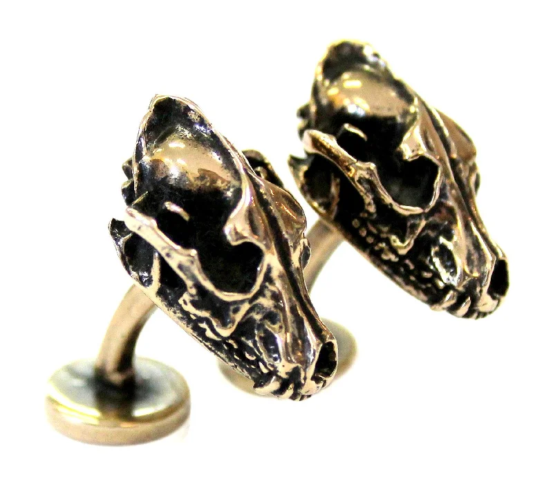 Best cufflinks with multicolored stones for a bold and vibrant appearance-Wolf Skull Cufflinks Bronze Wolf Skull Cuff Links Wolf Skull Jewelry Mens Accessories