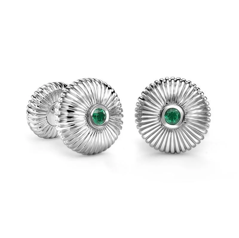 Best cufflinks with round designs for a classic, versatile look-Faberge 18ct White Gold Emerald Fluted Cufflinks