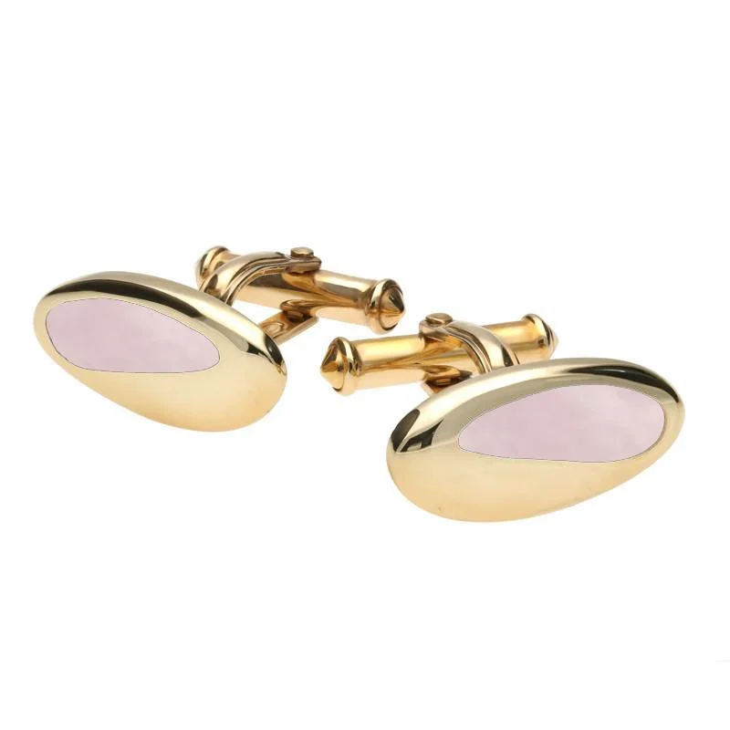 Best cufflinks with mother-of-pearl inlays for a sophisticated and luxurious feel-9ct Yellow Gold Pink Mother Of Pearl Freeform Oval Cufflinks