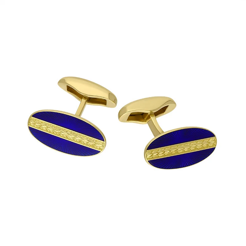 Cufflinks with geometric patterns for a sharp and fashionable look-Faberge Victor Mayer 18ct Yellow Gold Blue Enamel Cufflinks