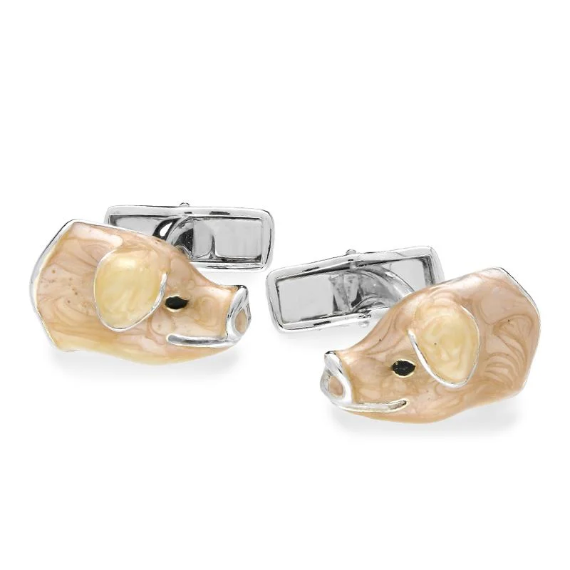 Cufflinks with angular designs for a modern and stylish look-Saturno Sterling Silver Enamel Pig Cufflinks D