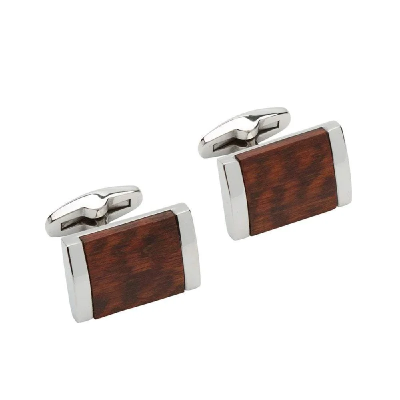 Personalized cufflinks with initials for a custom and meaningful gift-Steel rectangle cufflinks with dark brown wood inlay