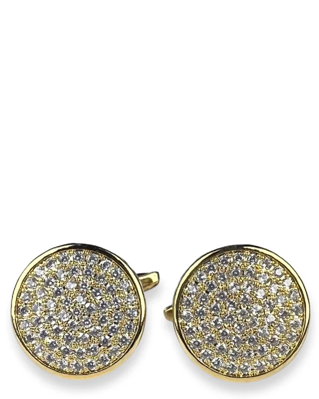 Best cufflinks with geometric shapes for a modern and artistic touch-DÉCLIC Diamante Round Pave Cufflink - Gold