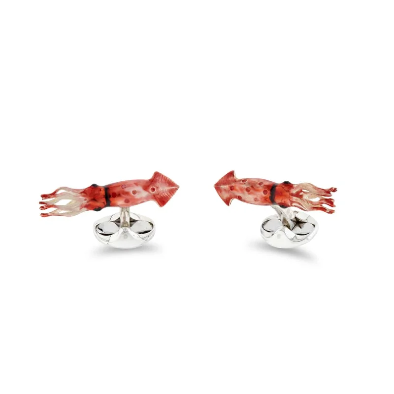 Cufflinks with classic black enamel for a sleek and timeless design-Deakin & Francis Cufflinks Sterling Silver Red Enamel Squid