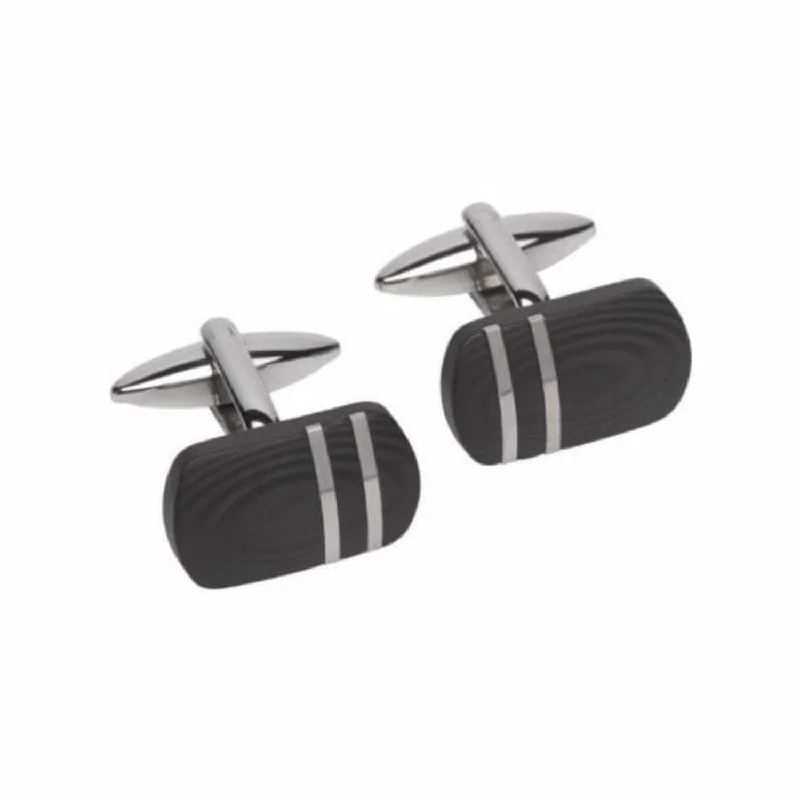 Cufflinks with quirky animal designs for a fun and distinctive style-Steel black designer striped carbon cufflinks