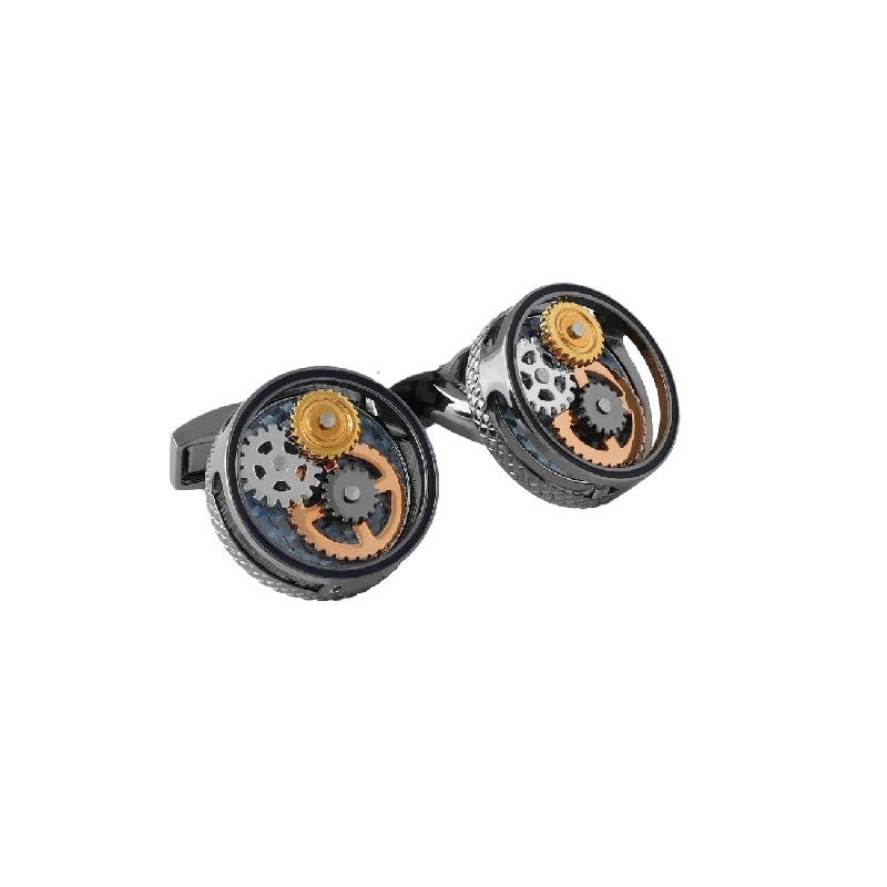 Cufflinks with unique novelty designs for fun and creative gifts-Tateossian Round Gear Carbon Fibre cufflinks with gunmetal finish