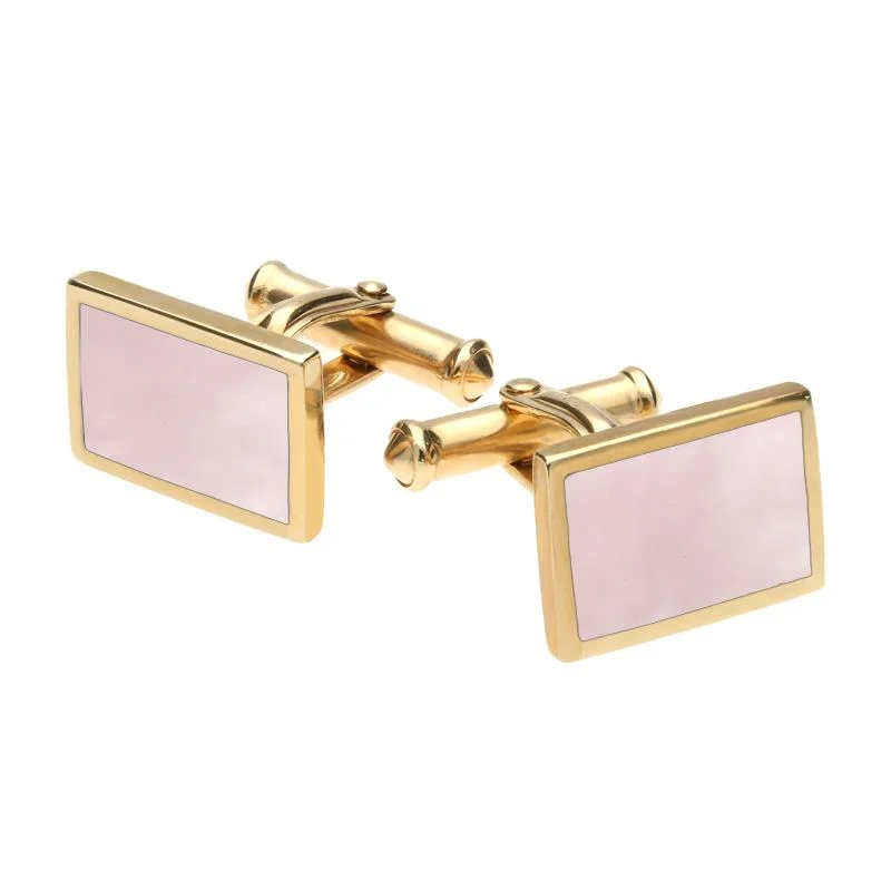 Best cufflinks with enamel designs for vibrant and colorful accents-9ct Yellow Gold Pink Mother Of Pearl Oblong Flat Cufflinks