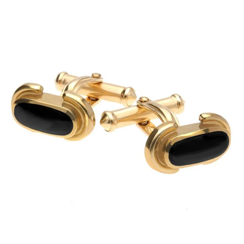 Cufflinks with nautical themes for a coastal and maritime-inspired accessory-9ct Yellow Gold Whitby Jet Dodgem Cufflinks D