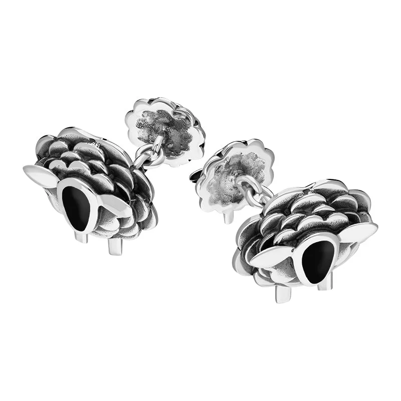 Cufflinks with nautical themes for a coastal and maritime-inspired accessory-9ct White Gold Whitby Jet Sheep Chain Link Cufflinks