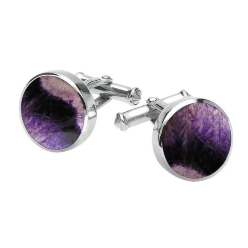 Best cufflinks with rose gold plating for a trendy and luxurious finish-Sterling Silver Blue John Round Shape Cufflinks