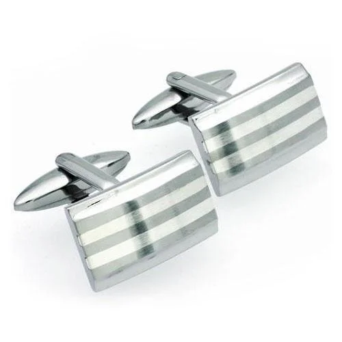 Luxury cufflinks with diamond accents for a high-end and elegant accessory-Steel and Silver rectangle cufflinks