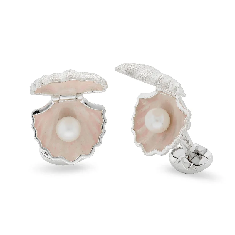 Best cufflinks with durable enamel finishes for long-lasting wear and vibrant color-Deakin & Francis Cufflinks Sterling Silver Oyster With Pearl