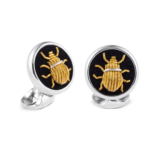 Best cufflinks with intricate craftsmanship for a high-quality, durable finish-Deakin & Francis Cufflinks Sterling Silver Embroidered Gold Bug