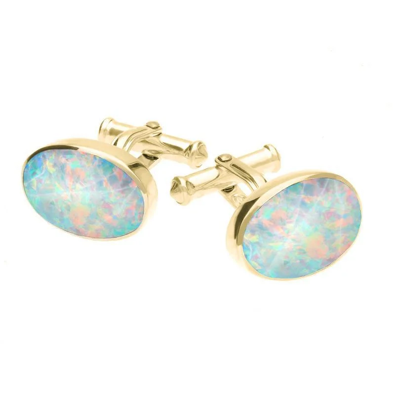 Best cufflinks with modern minimalist designs for a chic, subtle style-9ct Yellow Gold Opal Oval Cufflinks