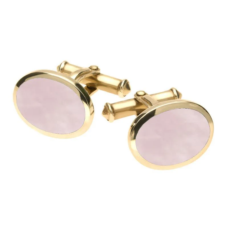 Classic cufflinks with simple round shapes for an elegant and versatile accessory-9ct Yellow Gold Pink Mother of Pearl Framed Oval Cufflinks