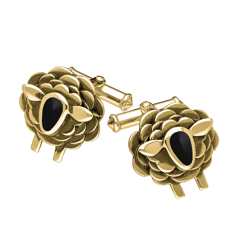 Best cufflinks for the office with simple yet stylish designs for business attire-9ct Yellow Gold Whitby Jet Sheep Cufflinks