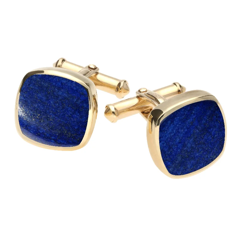 Cufflinks with Celtic knot designs for a unique and intricate finish-9ct Yellow Gold Lapis Lazuli Square Cushion Cufflinks