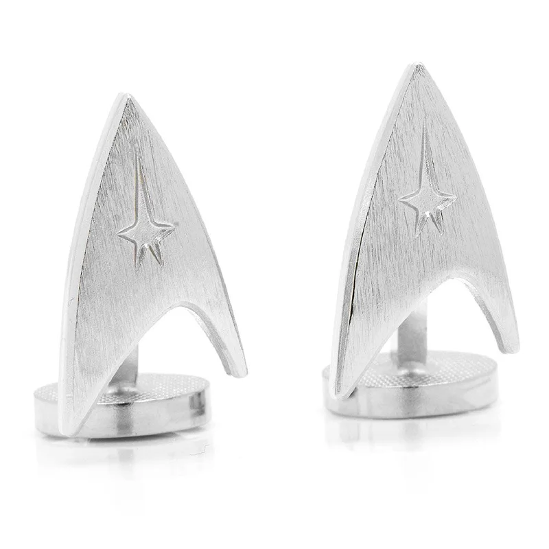 Best cufflinks with etched floral patterns for an elegant and sophisticated design-Star Trek Silver Delta Shield Cufflinks