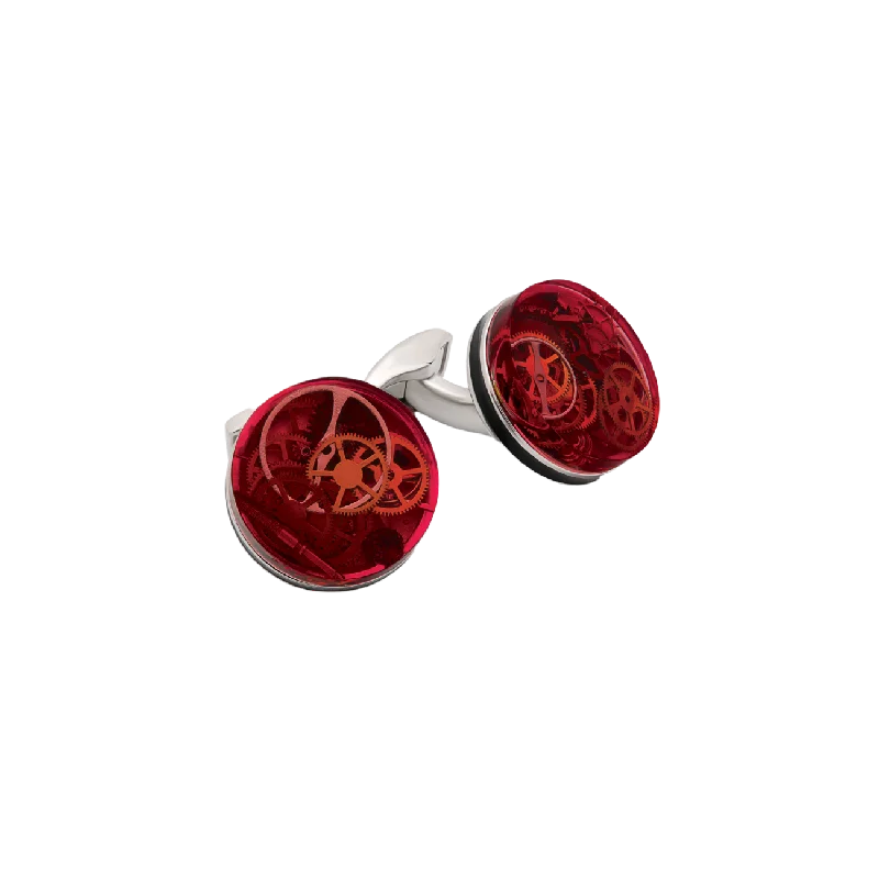 Cufflinks with celestial motifs for a cosmic and mystical fashion statement-Tateossian Resin Gear cufflinks in Red with rhodium finish