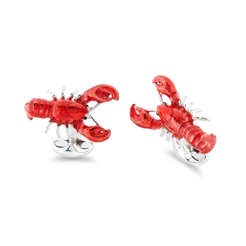 Best cufflinks with gemstone inlays for a colorful and stylish finish-Deakin & Francis Cufflinks Sterling Silver Red Enamel Lobster