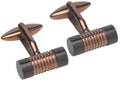 Best cufflinks with polished titanium for a modern, sleek design-Brown plated Steel and rose gold plated barrel cufflinks