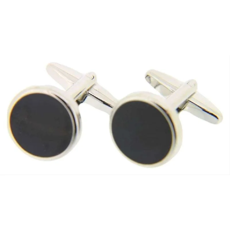 Best cufflinks with a polished brass finish for a vintage-inspired aesthetic-Silver Enamel Round Cufflinks