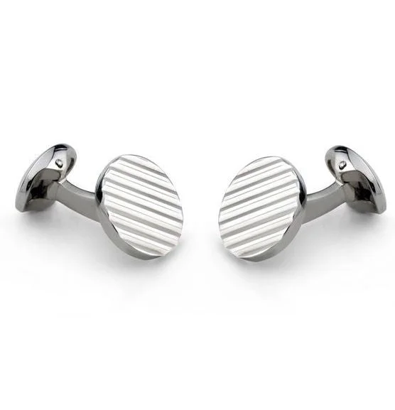 Cufflinks with unique novelty designs for fun and creative gifts-Deakin & Francis Cufflinks Sterling Silver Round Engine Turned Pattern