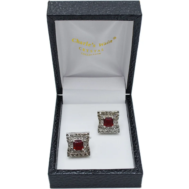 Cufflinks with black onyx stones for a refined and luxurious look-SQUARE CUFFLINK/RED