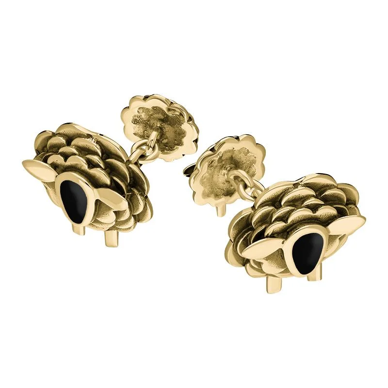 Best cufflinks with a sleek black finish for a contemporary, edgy look-9ct Yellow Gold Whitby Jet Sheep Chain Link Cufflinks